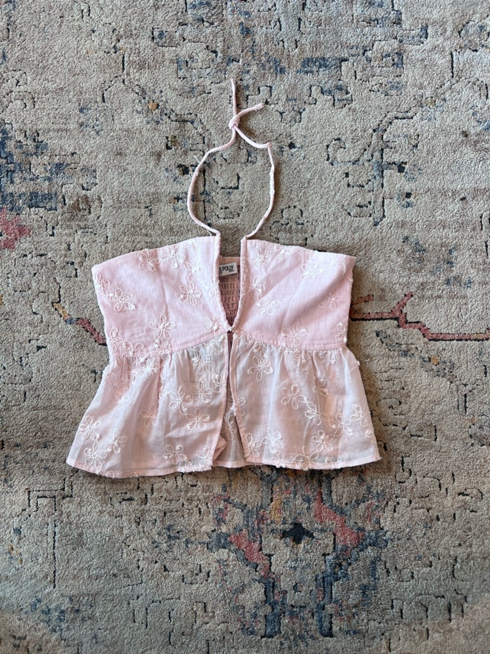 Princess Polly Pink Embroidered Halter Tie Top NWT